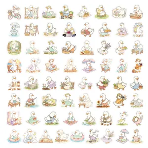 Jolis autocollants d'oie de dessin animé esthétiques imperméables pour journal décor