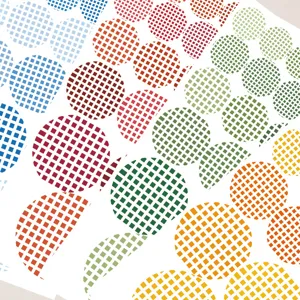 Grid dot sticker detail showing colorful check pattern circles for journal decoration.