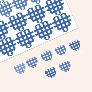 Detalle de hoja de calcomanía de corazón a cuadros azules, etiqueta adhesiva para agenda.