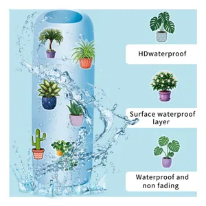 Waterproof transparent plant stickers for journal water bottle, aesthetic green leaves decals.