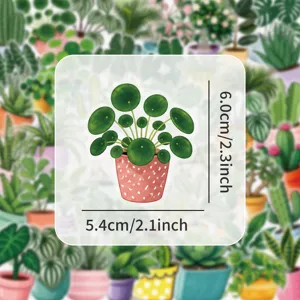 Green plant PET waterproof sticker, cute potted plant decal for journal and tablet decoration.