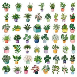 Cute potted plant stickers transparent waterproof decorative stickers for journaling and laptop.