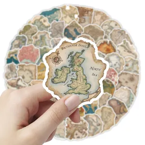 Pegatinas de mapas vintage, calcomanías de viaje geográficas impermeables para equipaje y manualidades.