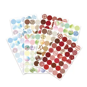 8 sheets seasonal round sticker set, decorative journaling sealing labels and planner stickers
