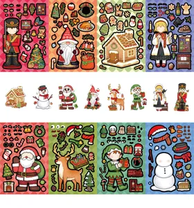 Christmas make a face sticker sheets DIY puzzle stickers for kids holiday party favors