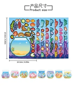 Kids DIY fishbowl puzzle stickers set, colorful cartoon aquarium art crafts for kids.