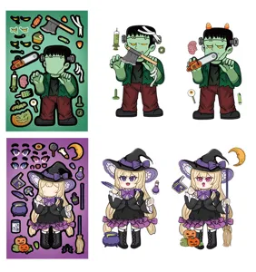 8 Hojas Pegatinas Cara Halloween DIY Monstruo Dibujos Animados Bruja Regalo Fiesta