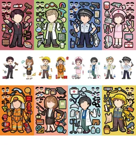 DIY cartoon career face puzzle stickers, creative educational toy sticker sheets for kids.