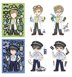 DIY face changing sticker set kids educational toy cartoon scientist police officer game