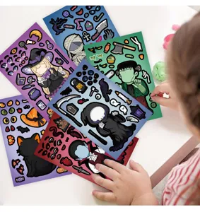Halloween DIY pegatinas de caras, calcomanías divertidas de monstruos brujas para niños.