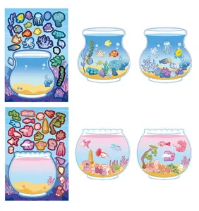 8 sheets DIY fish tank sticker set kids educational creative cartoon animal puzzle toys decor
