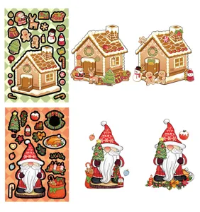 Christmas make a face sticker sheets DIY puzzle toys cute Santa Claus gingerbread house kids gift