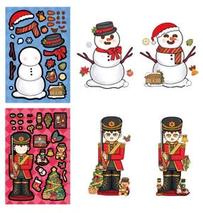 Christmas DIY face sticker set, featuring cute snowman and nutcracker puzzle designs.