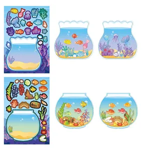 Kids DIY fish bowl puzzle stickers educational cartoon colorful tank decorative collage arts crafts