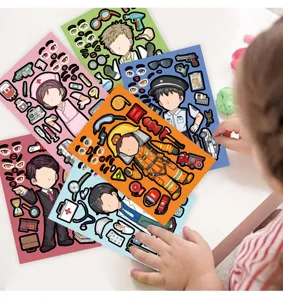 Kids DIY make a face career sticker sheets cartoon educational puzzle toys children gift set