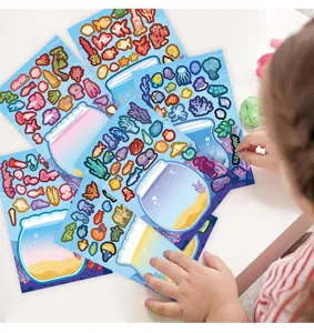 Kids DIY fish tank sticker set, creative educational puzzle toy for children's creative play.