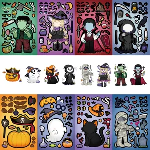 8 Hojas Halloween DIY Pegatinas De Cara De Dibujos Animados Regalo Fiesta Infantil