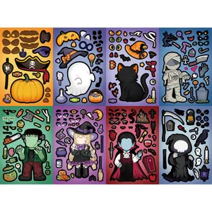 8 Hojas Pegatinas Cara De Halloween DIY Dibujos Animados Fiesta Regalos Niños
