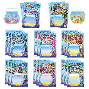 Kids Creative DIY Fish Tank Puzzle Stickers Cartoon Colorful Ocean World Educational Craft Sticker Set For Children Gift