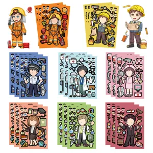 DIY Face Puzzle Stickers Cartoon Professional Career Characters Educational Game Self Adhesive Sticker For Kids School