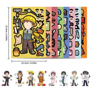 8 sheets career DIY face puzzle stickers kids creative educational toy make a face sticker