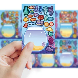 DIY fish tank puzzle sticker sheet set, children educational cartoon marine life decorative art craft toy
