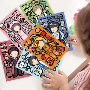 DIY face-changing puzzle stickers set, kids educational craft toys for creative learning, 8 sheets.