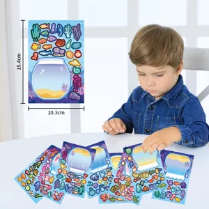 Kids DIY fish tank puzzle stickers set, colorful marine animal creative art crafts toys.