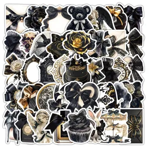 Gothic Black Gold Ribbon Waterproof Stickers Aesthetic Dark Style Decals For Luggage Laptop Notebook Journal DIY Decoration