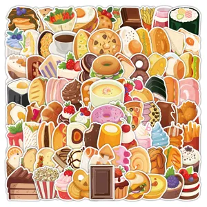 Autocollants Imperméables De Nourriture De Dessin Animé Mignon Dessert Gâteau Chocolat Graffiti DécalcomANIES Pour Bouteille D'Eau Décoration De Ordinateur Portable