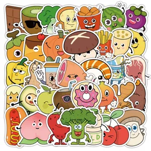 Paquete de pegatinas de comida kawaii de dibujos animados, vinilo impermeable para botella.