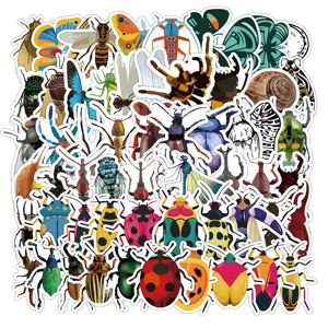 60pcs mignons autocollants d'insectes de dessin animé imperméables DIY pour coque de téléphone