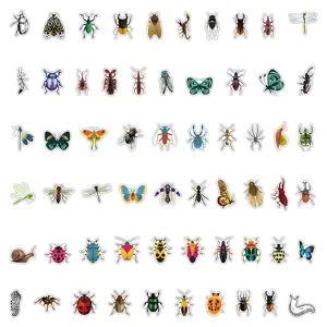 60pcs autocollants mignons d'insectes impermeables pour coque de telephone et valise.