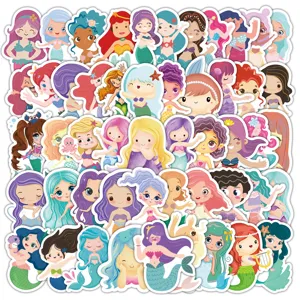 Cute cartoon mermaid stickers set waterproof vinyl decals for laptop water bottle decor