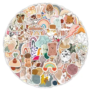 Set van boho esthetische waterdichte stickers voor laptop, koffer, bekers en meer.