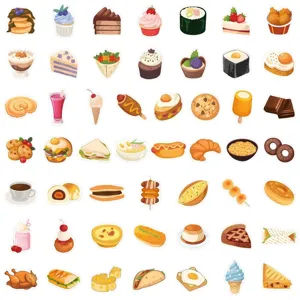 100pcs autocollants de nourriture de dessin animé gâteau dessert étanche pour gourde tasse