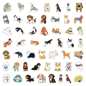 Lot d'autocollants mignons chien dessin animé vinyle étanche pour carnet tasse à eau