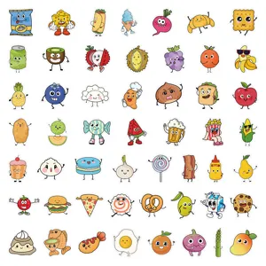 Lindo juego de pegatinas impermeables de comida de dibujos animados para botella de agua.