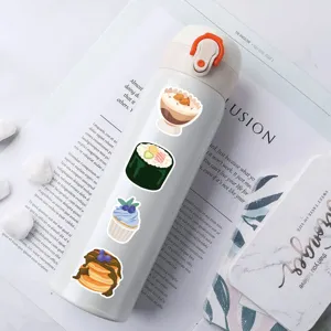 Ensemble autocollants de nourriture de bande dessinee mignons impermeables pour bouteille