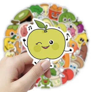Detalle de pegatina impermeable manzana verde de dibujos animados, vinilo kawaii para botella.