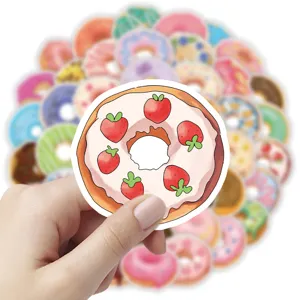 Simpatici adesivi impermeabili ciambella, 100pz adesivi graffiti estetici per bottiglia d'acqua.