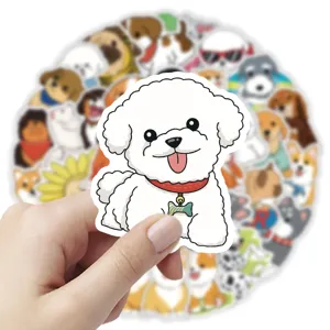 Lot d'autocollants étanches pour chiens de dessin animé mignon détail gros plan de l'autocollant.