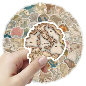 Pegatinas mapa del mundo vintage impermeables iconos geográficos retro diario maleta