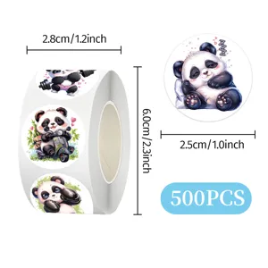 Niedliche Panda Rollenaufkleber 500Stk, süße Cartoon Tier Siegelsticker für Kindergeschenke.