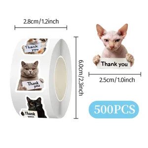Adorables autocollants chat merci rouleau 500pcs étiquettes décoratives pour emballage cadeau