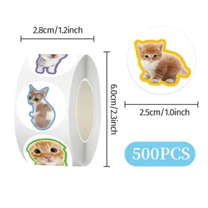 Cute cat stickers roll 500pcs waterproof adhesive cartoon animal decals for diary scrapbooking