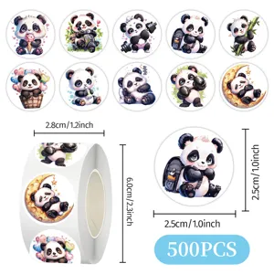 500Stk süße Cartoon Panda Aufkleber Rolle, Klebeetiketten für Kinder Geschenke Umschläge.