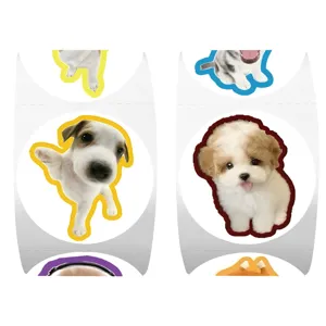 Cute realistic puppy round stickers for kids, creative animal avatar stickers roll for decor.