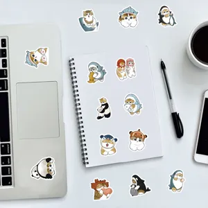 Cute cartoon cat stickers aesthetic vinyl decal pack for laptop and luggage decor.