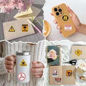 Pegatinas divertidas de señales de advertencia impermeables de vinilo para taza y teléfono.